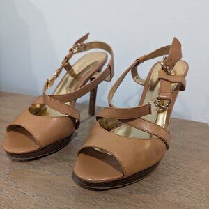 Coach Brown straps open toe heels